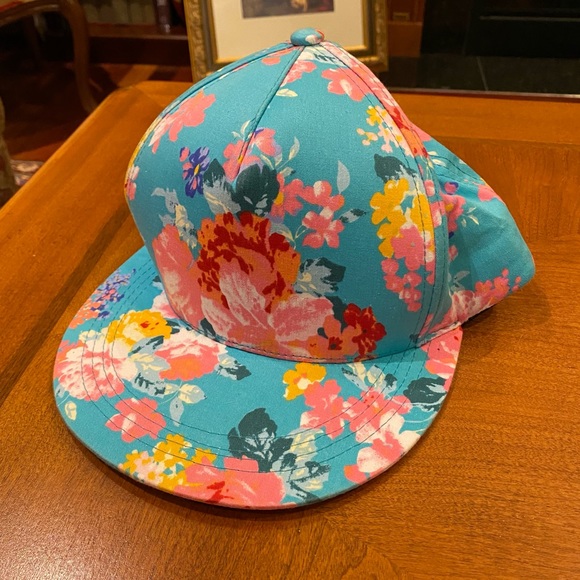 Olive & Pique SnapBack Trucker Baseball Hat, turquoise with pink florals - Picture 3 of 8